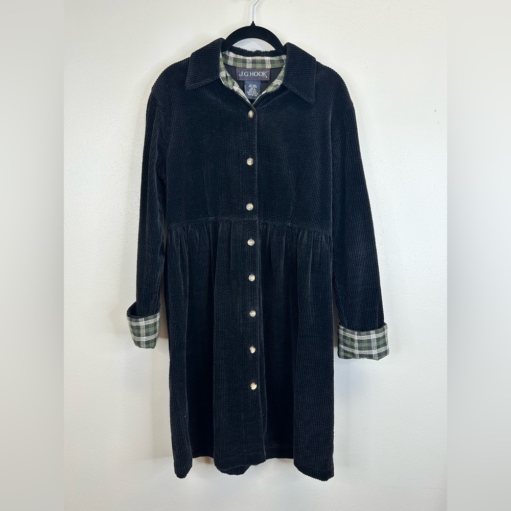 Dark Cottagecore Prairie Modest Black Corduroy Size 8 Vintage Dress Shacket Boho - Picture 4 of 12